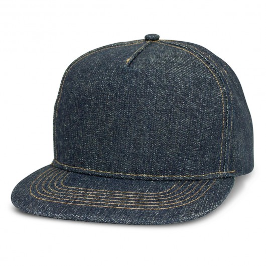 Front View Denim Flat Peak Caps